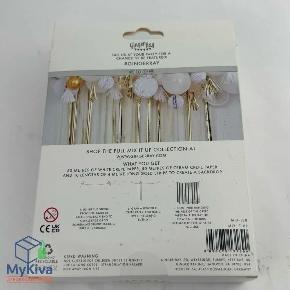 Ginger Ray Backdrop White Cream Gold Metallic Streamer Party Mix It Up